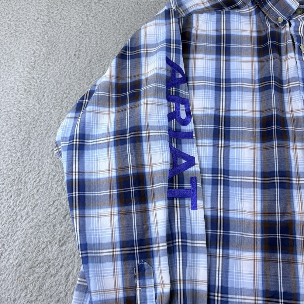 Ariat Pro Series Shirt Mens XXL Blue Plaid Western Vented Logo Long Sleeve - Picture 4 of 16